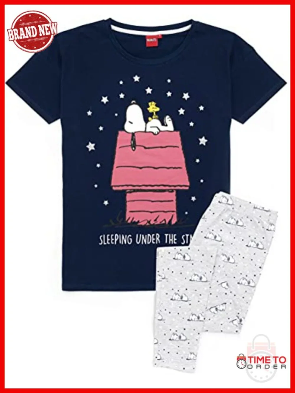 100% Cotton Snoopy Pajama Set Short Sleeve Pjs for Women